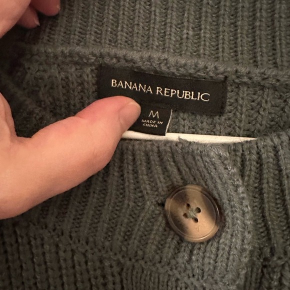 Banana Republic sage green chunky  Cardigan Sweater size M - Picture 4 of 6